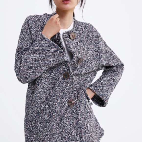 NWT Zara tweed coat w/buttons size M - Picture 2 of 8